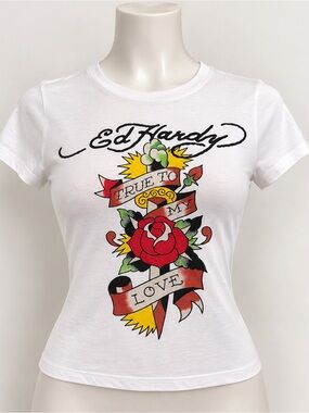 Vintage Y2K Ed Hardy Graphic Baby Tee — Size M